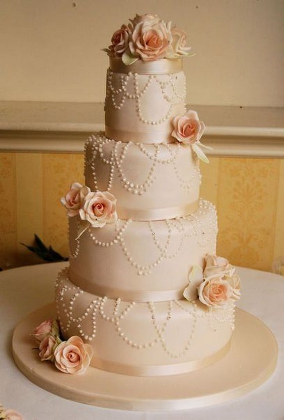 Vintage Rose Coral Wedding Cake