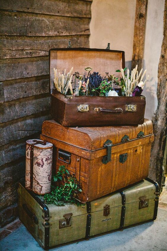 Vintage Travel Insipired Barn Suitcase Wedding Decor Idea
