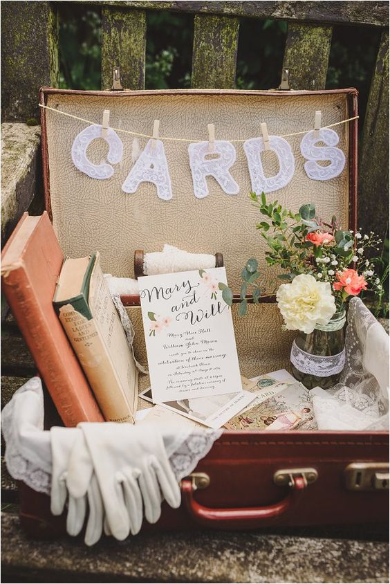 Vintage suitcase to use as card box