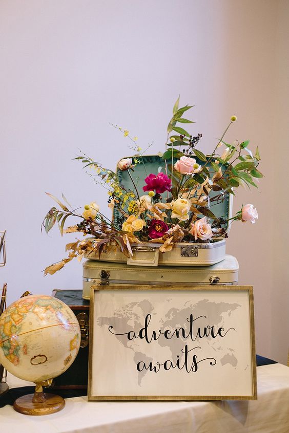 Vintage travel suitcase wedding decor idea