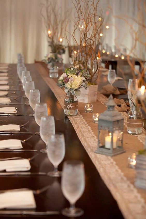 Wedding Burlap and Lace Table Runners with Natural Color Lace