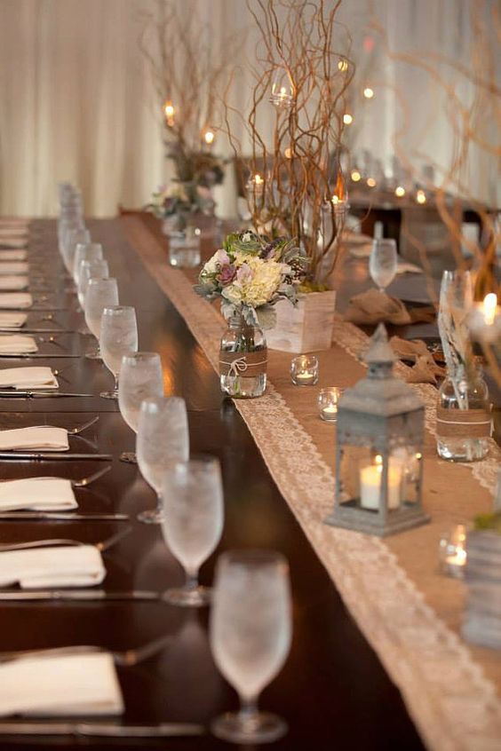 Wedding Burlap and Lace Table Runners with Natural Color Lace