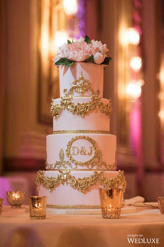 Wedding Cake Achieved With Regal Pink and Gold Design