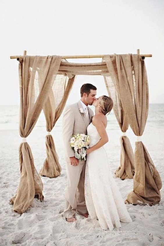 beach burlap wedding arch decor idea