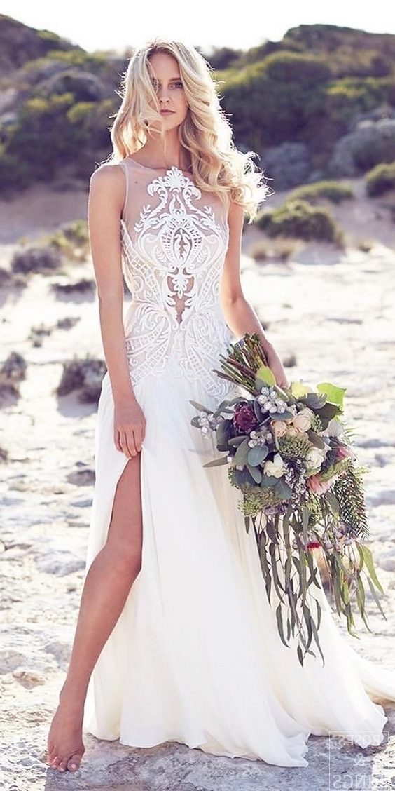 beach wedding dresses lace tattoo neck high split suzanneharward