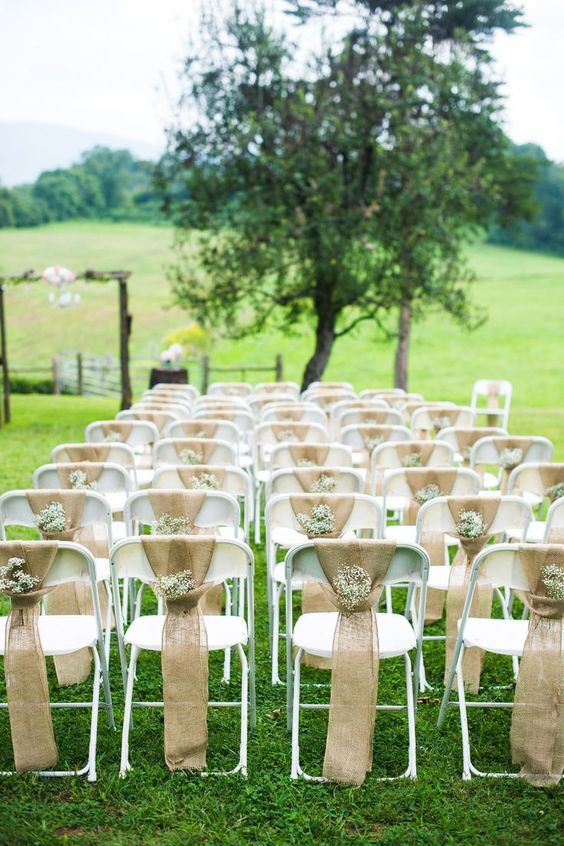 burlap and baby's breath wedding chair decor