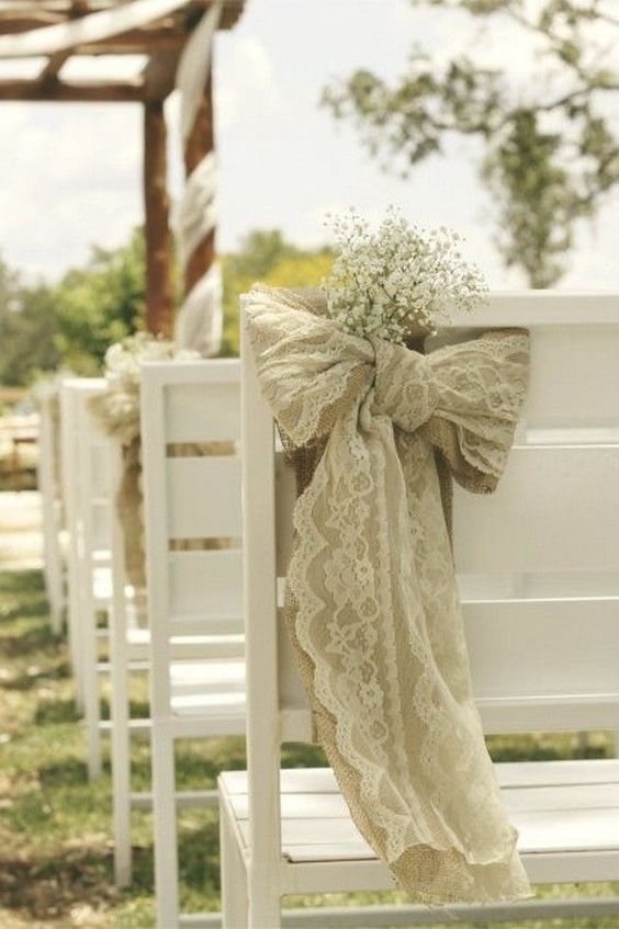 burlap and baby's breath wedding chair decoration ideas