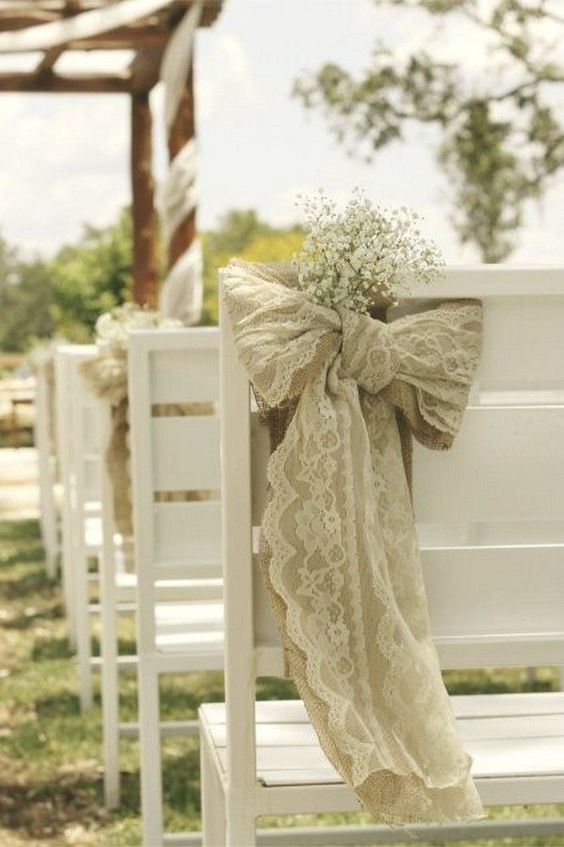 burlap and baby's breath wedding chair decoration ideas