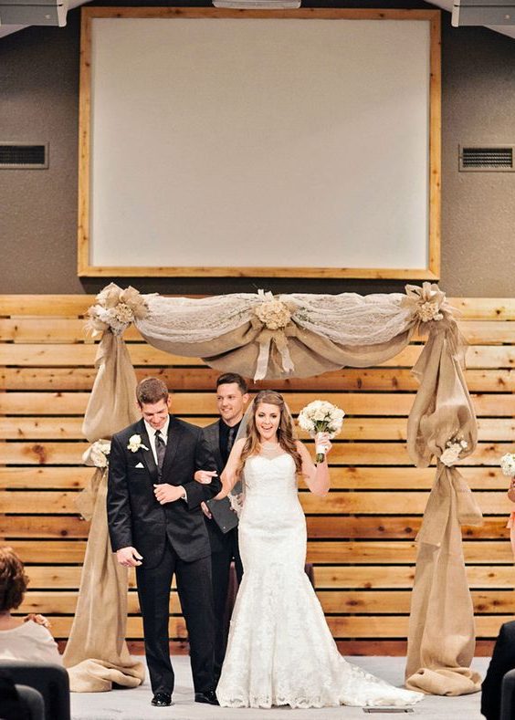 burlap and lace indoor wedding arch