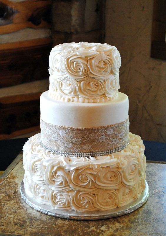 burlap and lace rustic wedding cake