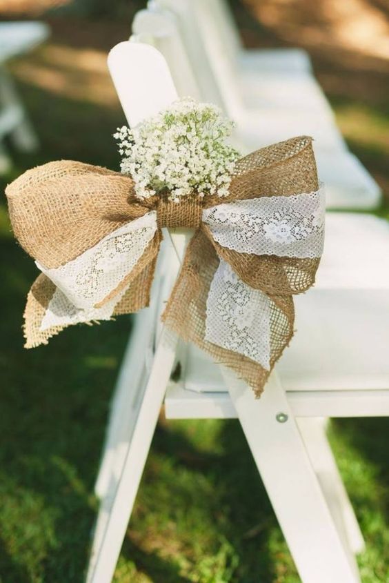 burlap and lace wedding chair decor