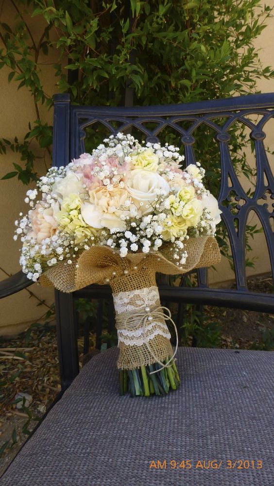 burlap wrap bouquet with burlap collar