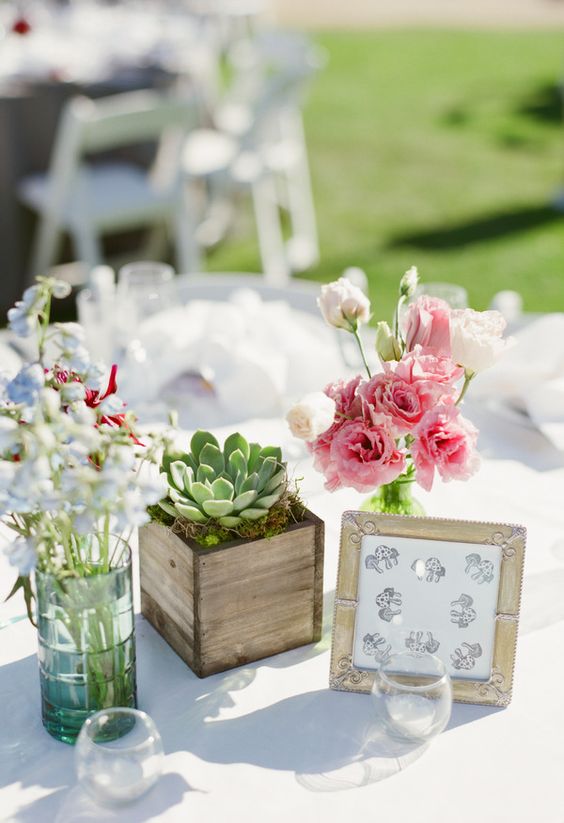 cactus grouped with flowers wedding centerpiece
