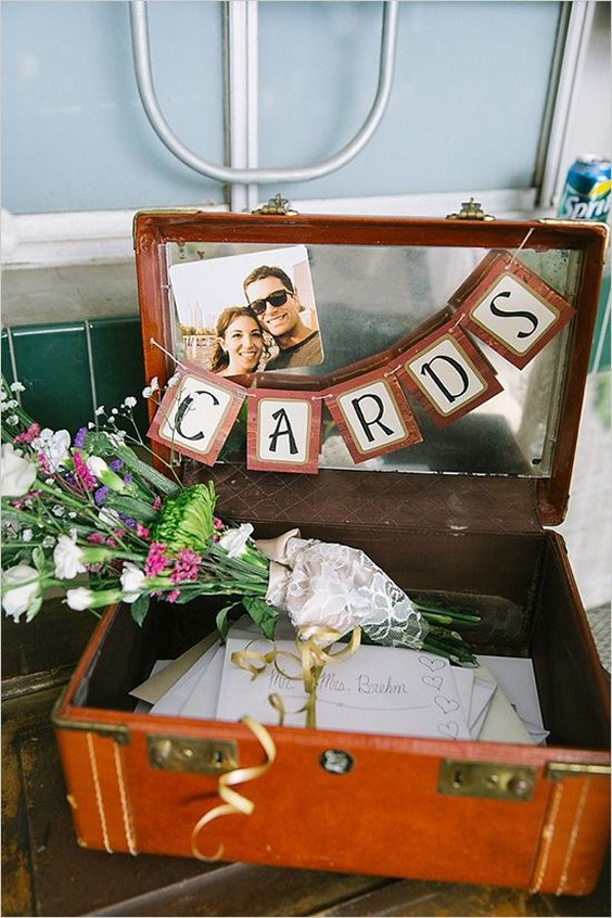 cards bunting in suitcase