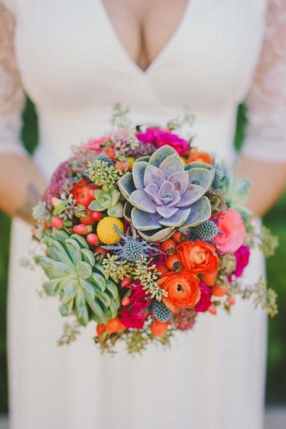 colorful succulent wedding bouquet