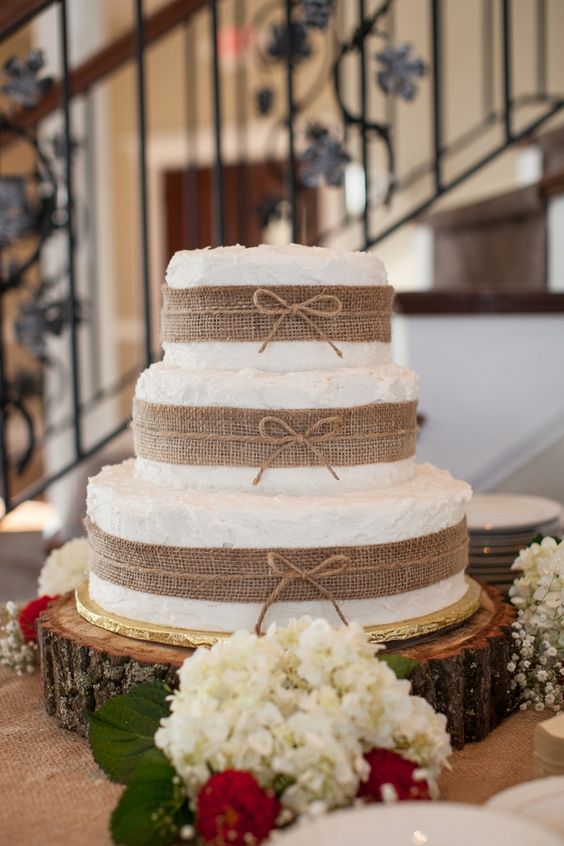 country burlap wedding cake idea