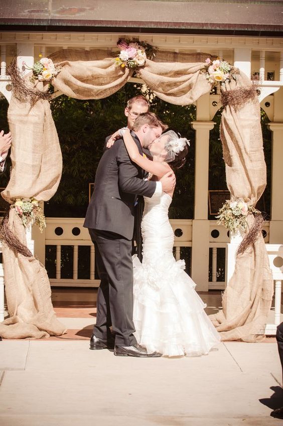 country farm burlap wedding arch