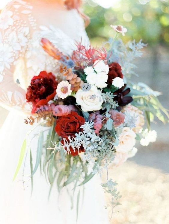 deep red fall wedding bouquet