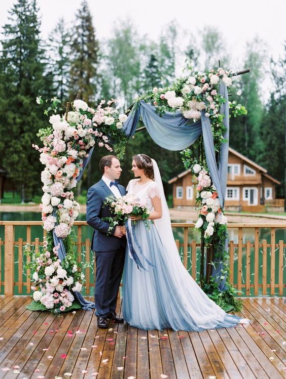 dusty blue rustic wedding arch