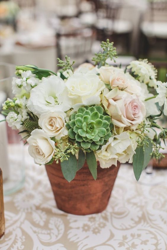 elegant roses and succulent wedding centerpiece