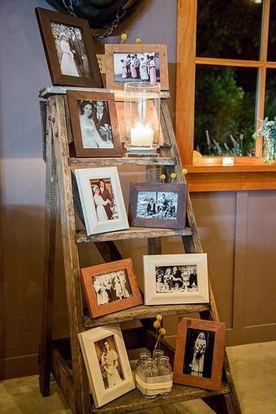 great vintage wedding decor ideas with ladders and old photos