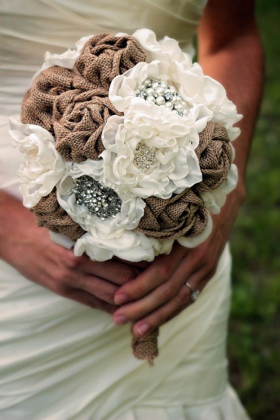 hand-sewn fabric burlap bridal bouquet