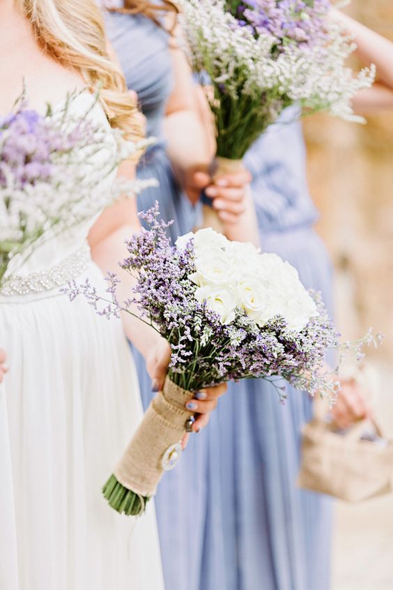 lavender and rose burlap wedding bouquets