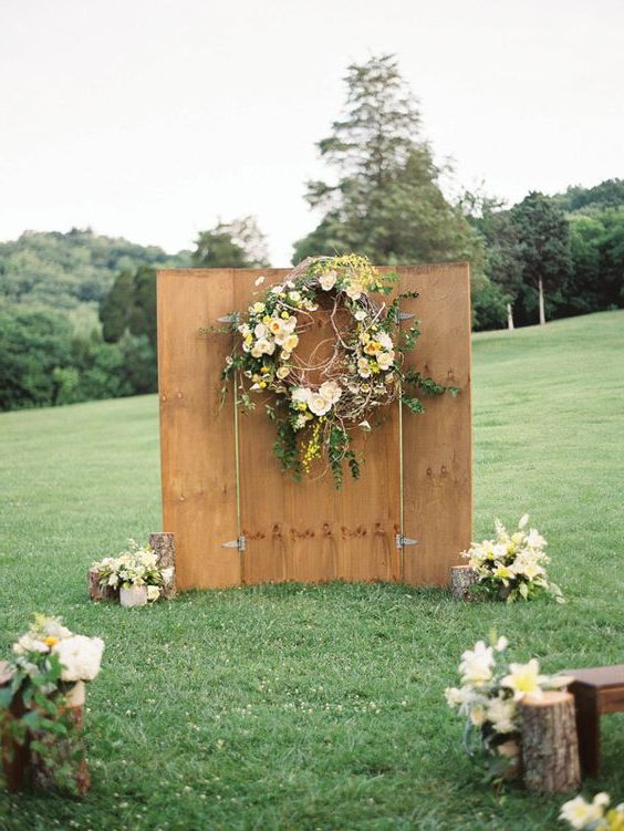 old wood door wedding backdrop