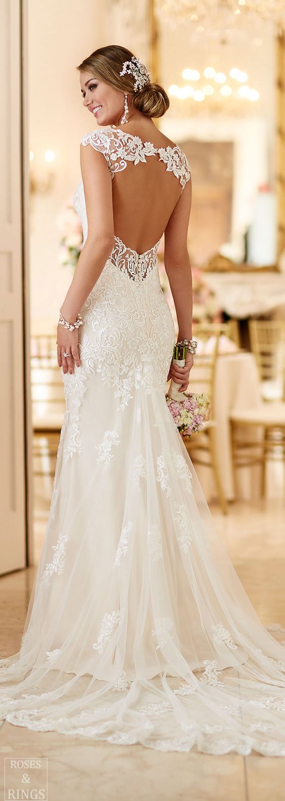 open back mermaid lace wedding dress