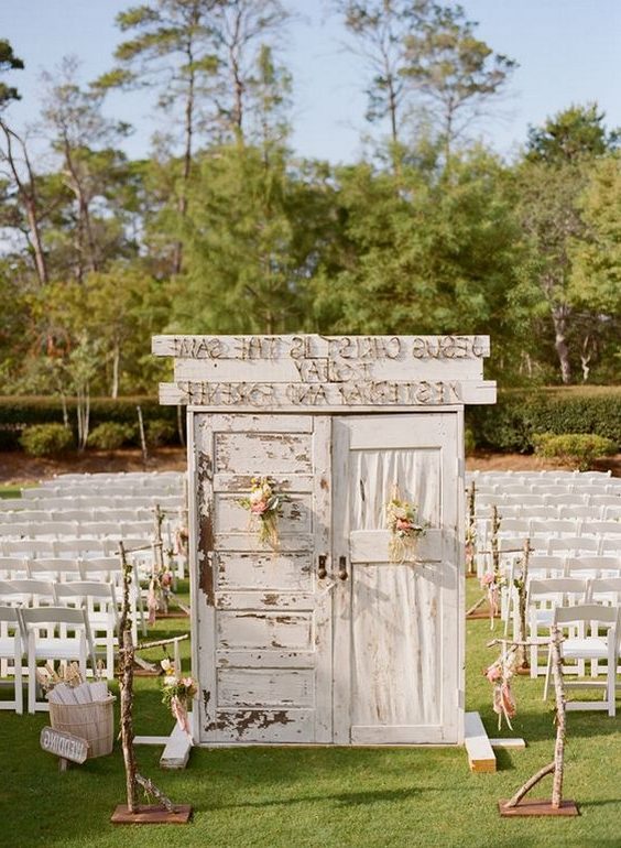 outdoor vintage old door wedding backdrop