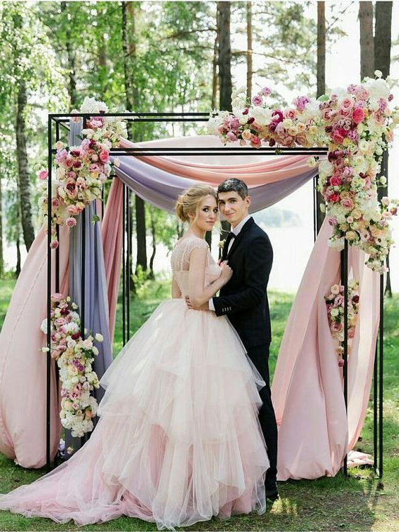 pastel fabric wedding arch