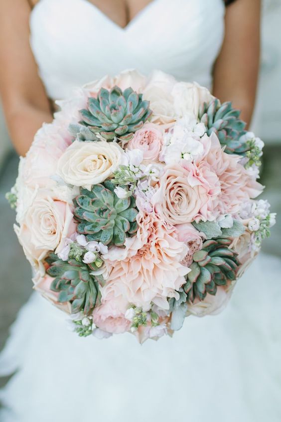 peach and green succulent wedding bouquet