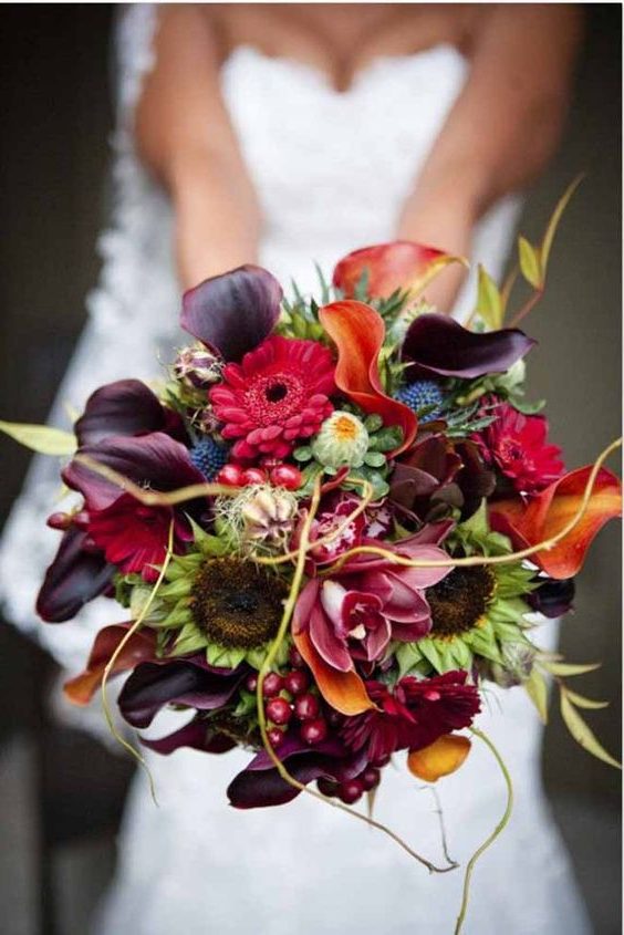 plum and orange fall wedding bouquet