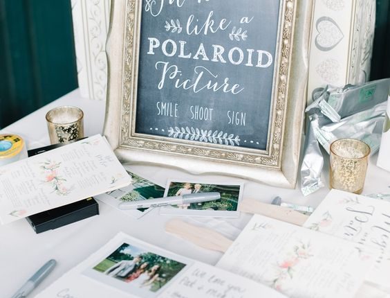 polaroid wedding guest book and table