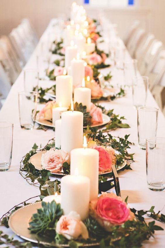 roses and candles succulent wedding centerpiece