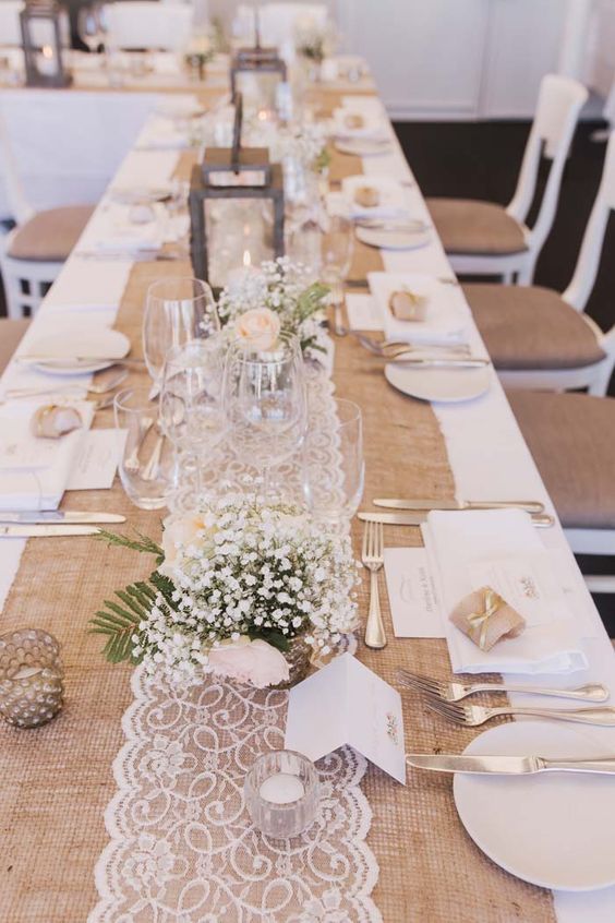 rustic burlap and lace wedding table runner