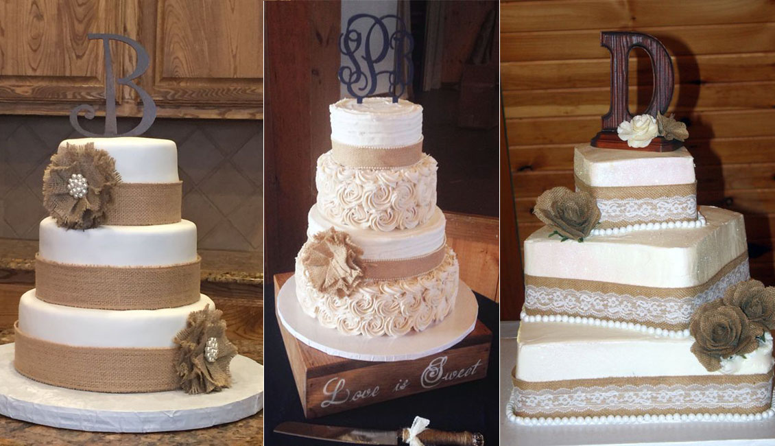 rustic burlap wedding cakes