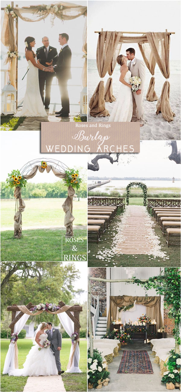 rustic country burlap wedding arch ideas