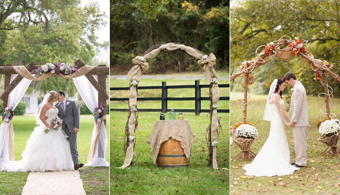 rustic country burlap wedding arches