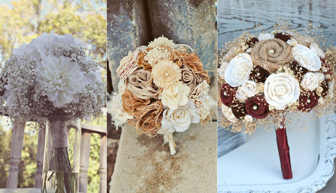 rustic country burlap wedding bouquet ideas