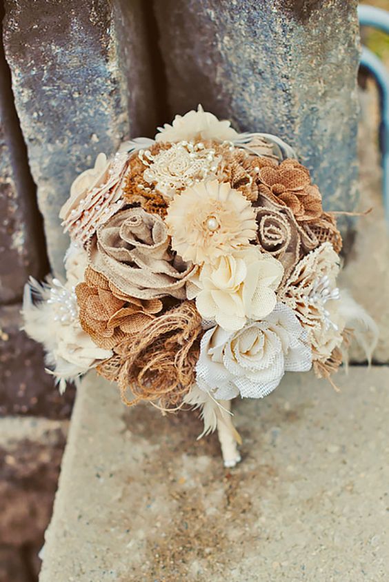 rustic country burlap wedding bouquet