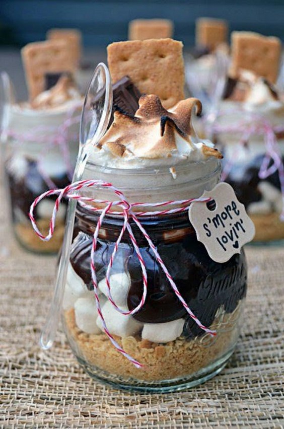 rustic country smores in mason jar wedding favors