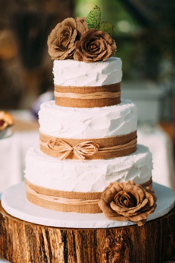 rustic fall burlap wedding cake