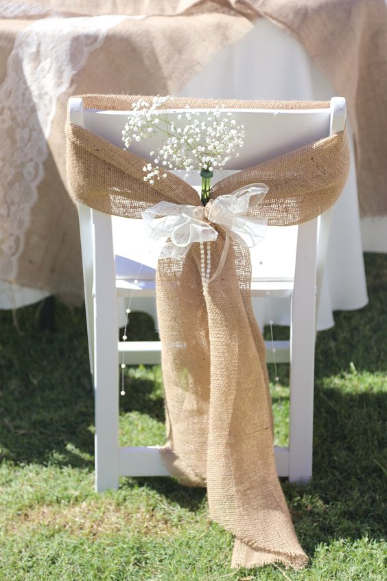 rustic lace and burlap wedding chair decor