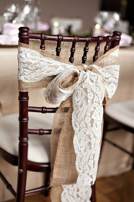 rustic lace and burlap wedding chair decoration ideas