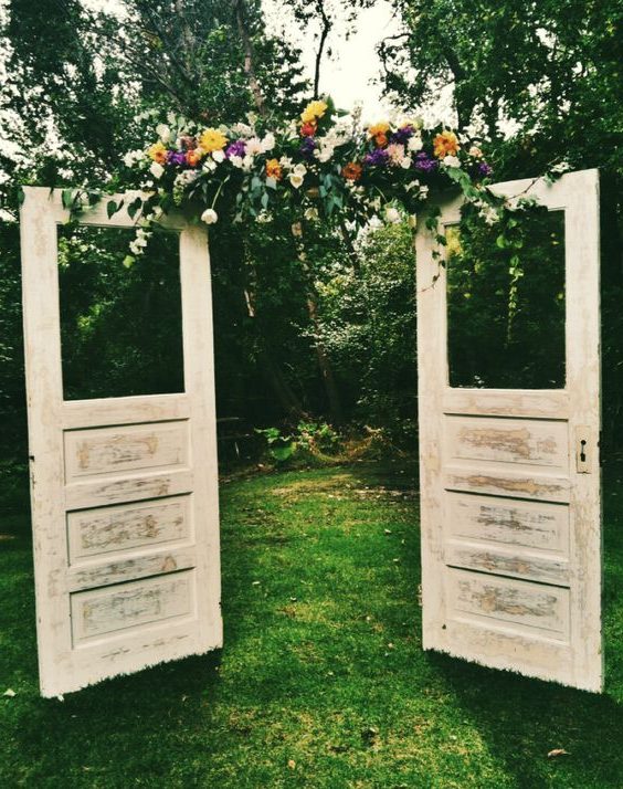 rustic old door wedding alter