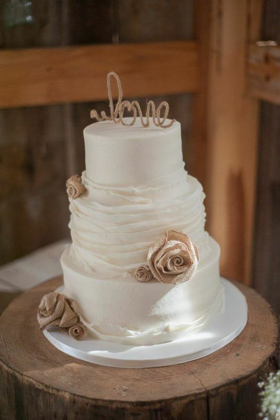 rustic simple burlap wedding cake