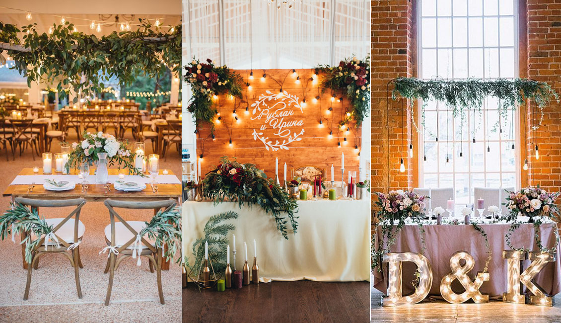 rustic sweetheart table for indoor wedding reception