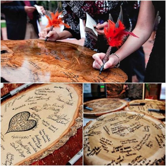 rustic tree stump wedding guest book