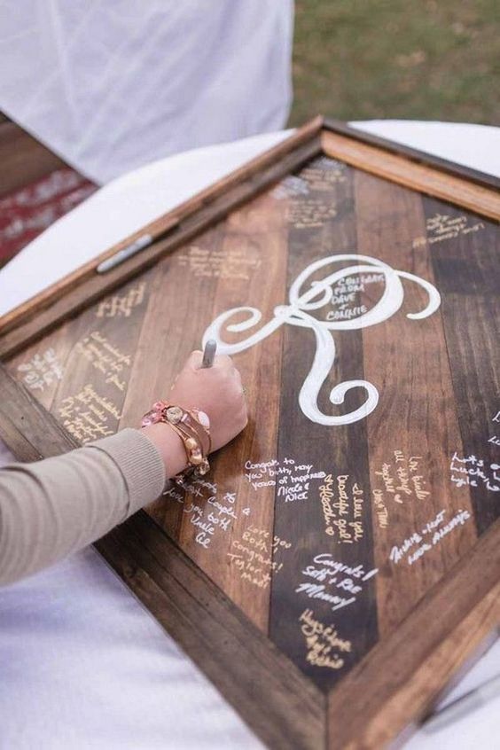 rustic wooden frame wedding guest book